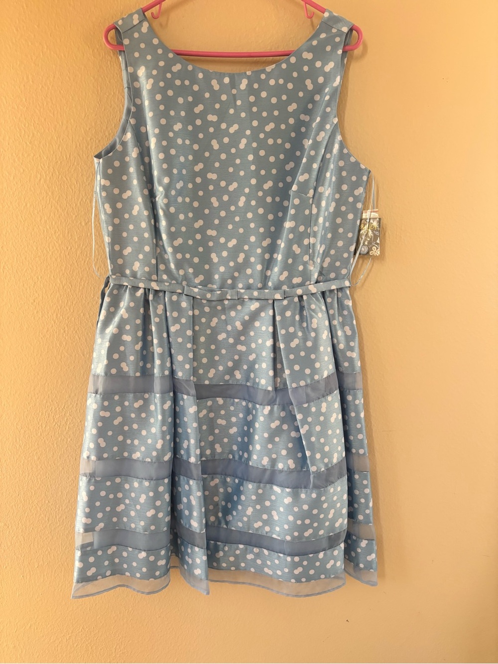 NWT Light Blue Polka Dot Sleeveless Dress Plus Size 14 Baby Shower Dress